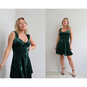 1990's Vintage Rampage Forest Green Velvet Cocktail Dress Women's XS to SM 2 4 6
